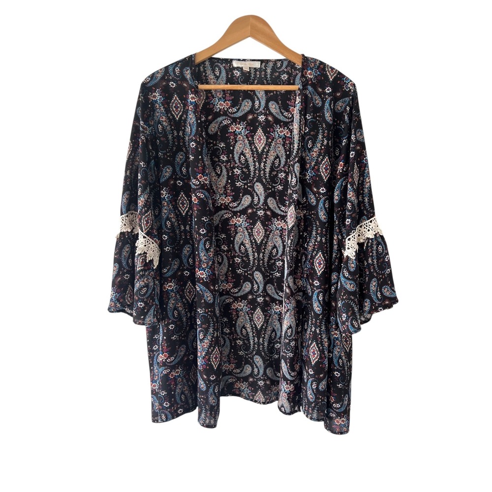 G Collection Paisley Kimono 3X Boho Lace Bell Sleeve Festival Beach Cover Up